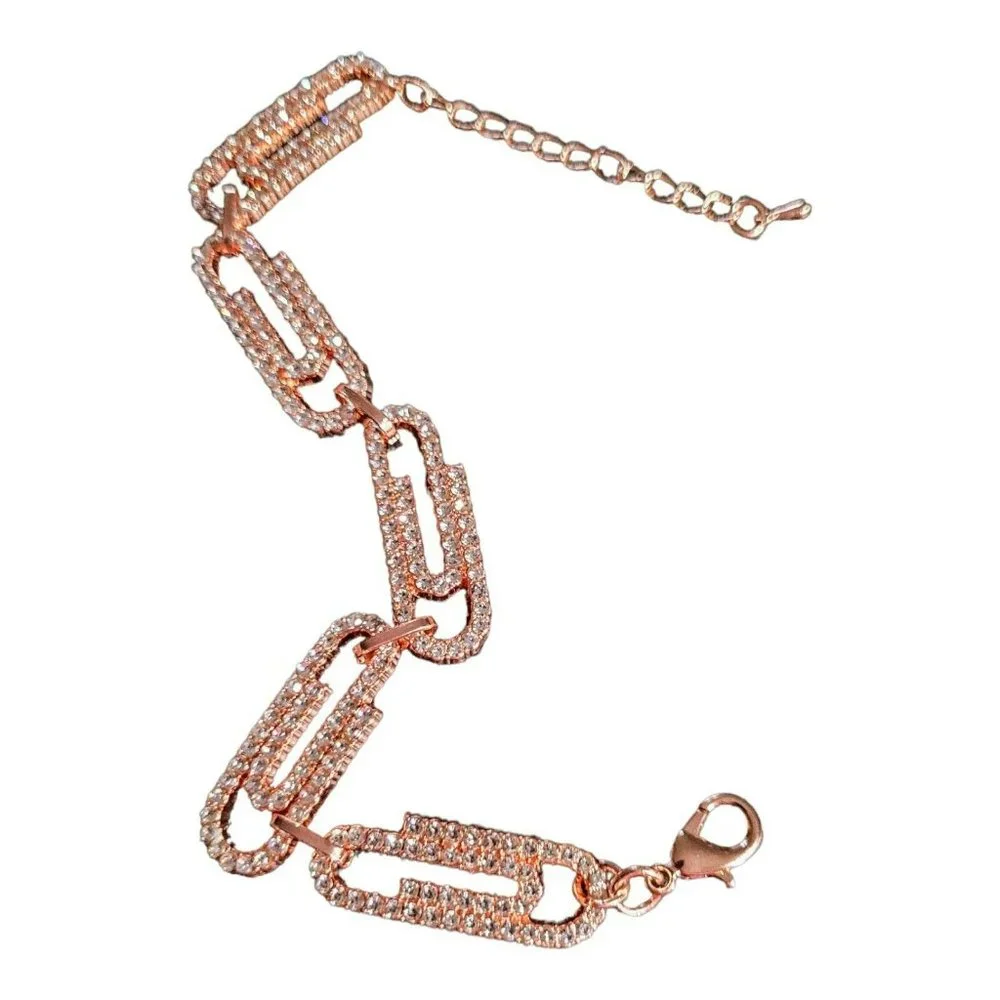Paperclip Bracelet Austrian Crystals 7- 9" RoseTone Mother's Day Gift JY-26bc - Picture 1 of 4